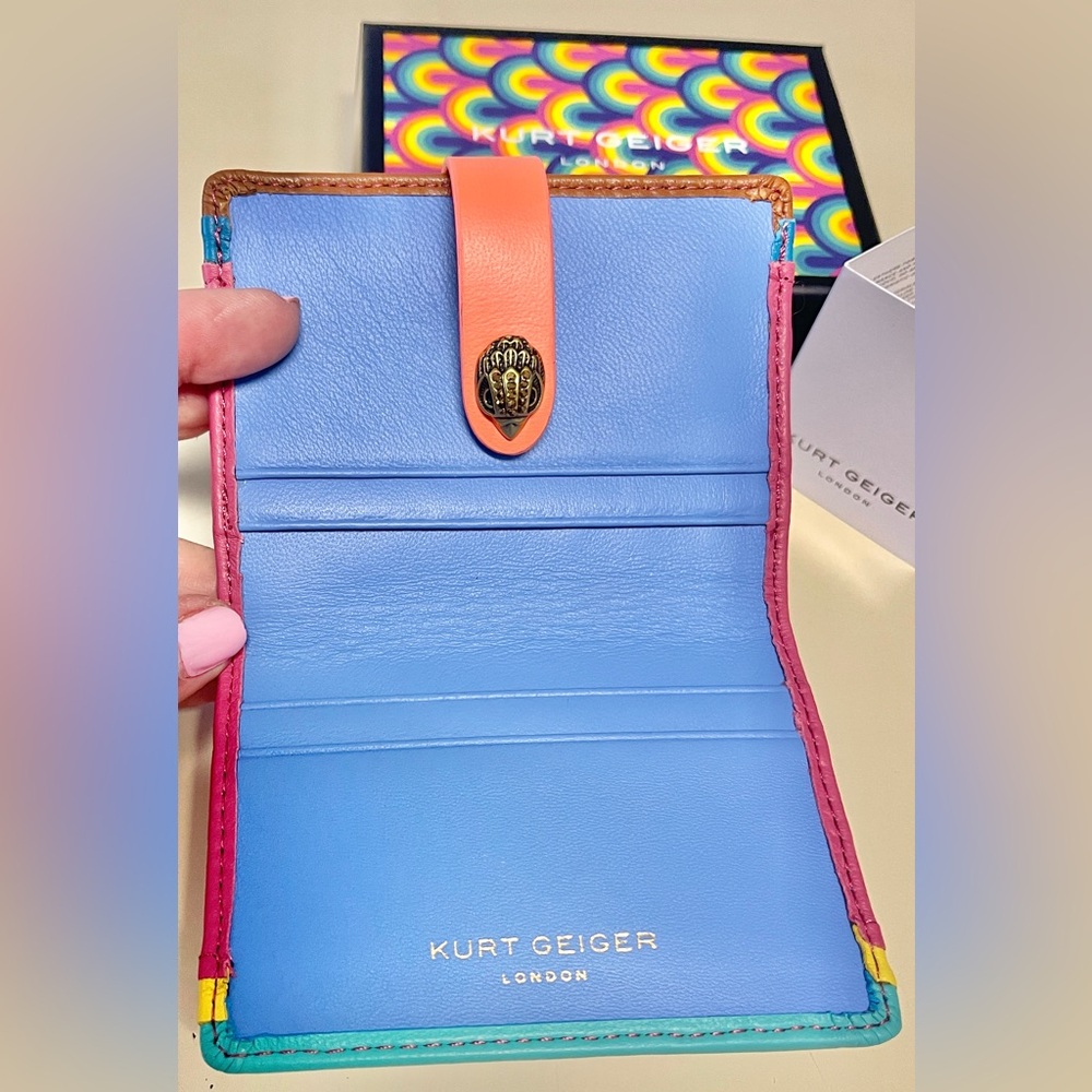 Kurt Geiger NWT Leather Wallet/Card Holder MultiColor SnapCloseCyrstal EagleHead - Picture 5 of 17